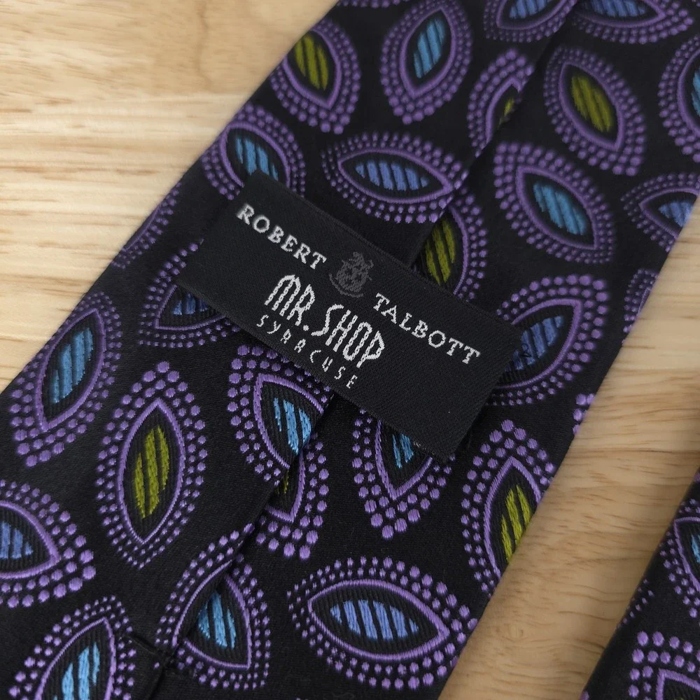 Robert‎ Talbott Best Of Class Black Purple Cats Eye Silk Neck Tie 3.75